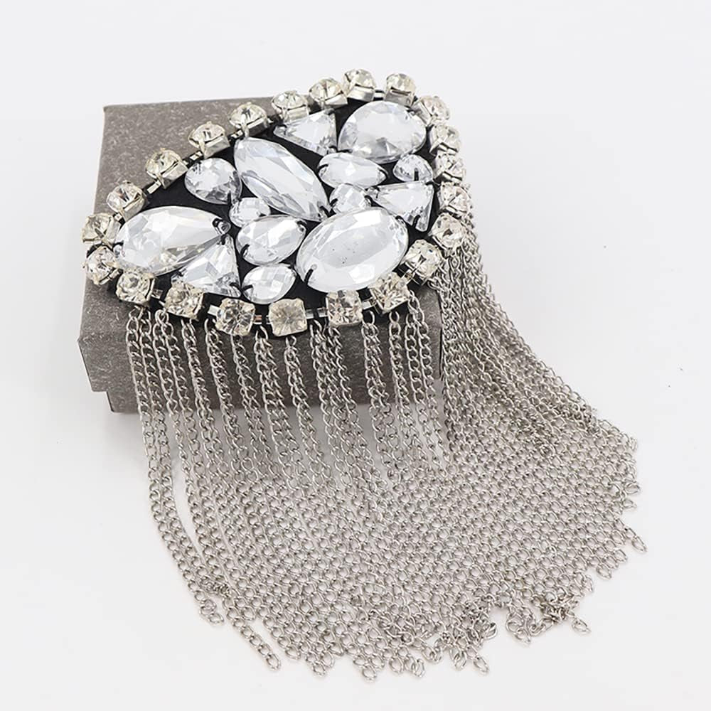 Crystal Beads Shoulder Epaulettes Chain Tassel Blazer Shoulder Epaulet Rhinestone Brooch Badge Pin by the Pair