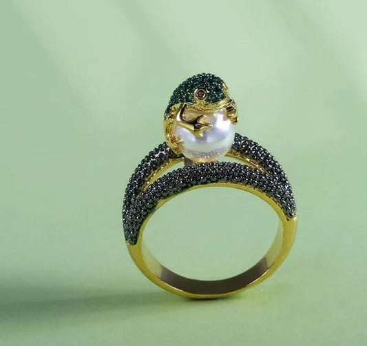 Genuine Women's Ring 9.68CT Tsavorite Rich Frog Pearl Wealth Rings Black Sapphire Jewelry Golden Wedding Band Size 6 - 10