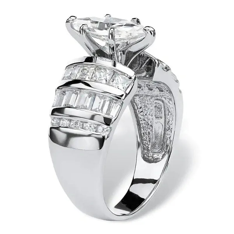 Trendy Claw Setting Marquise Cut Cubic Zircon Ring for Women Engagement Party Jewelry Anniversary Gift
