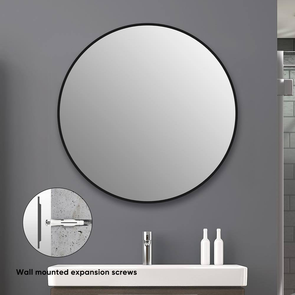 30 In. W X 30 In. H round Framed Wall Mount Bathroom Vanity Mirror in Black