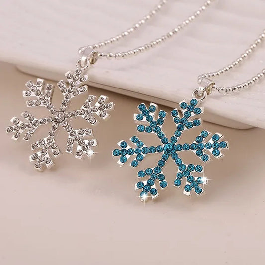 New Fashion Christmas Gift Decoration Explosion Crystal Pendant Full Diamond Pendant Necklace Snowflake Sweater Chain