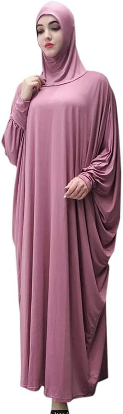 Womens Solid One-Piece Prayer Dress Muslim Abaya Islamic Maxi Breathable Ramadan Dress Kaftan Hijab