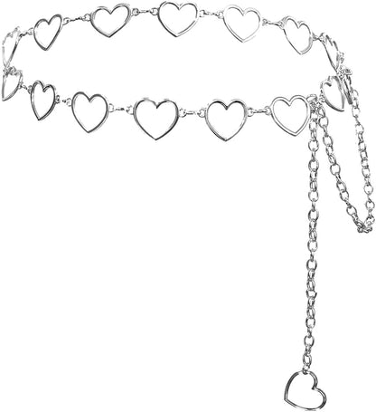 Women Waist Chain Belt Gold Silver Chain Belt Body Chains Jewelry for Dress Y2K Heart Chain