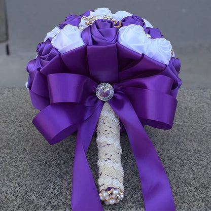 21CM Silk Rose Wedding Flower Bouquet Pearl Rhinestone Brooch Bouquet Bride Bridesmaid Holding Flowers Wedding Party Shooting Props