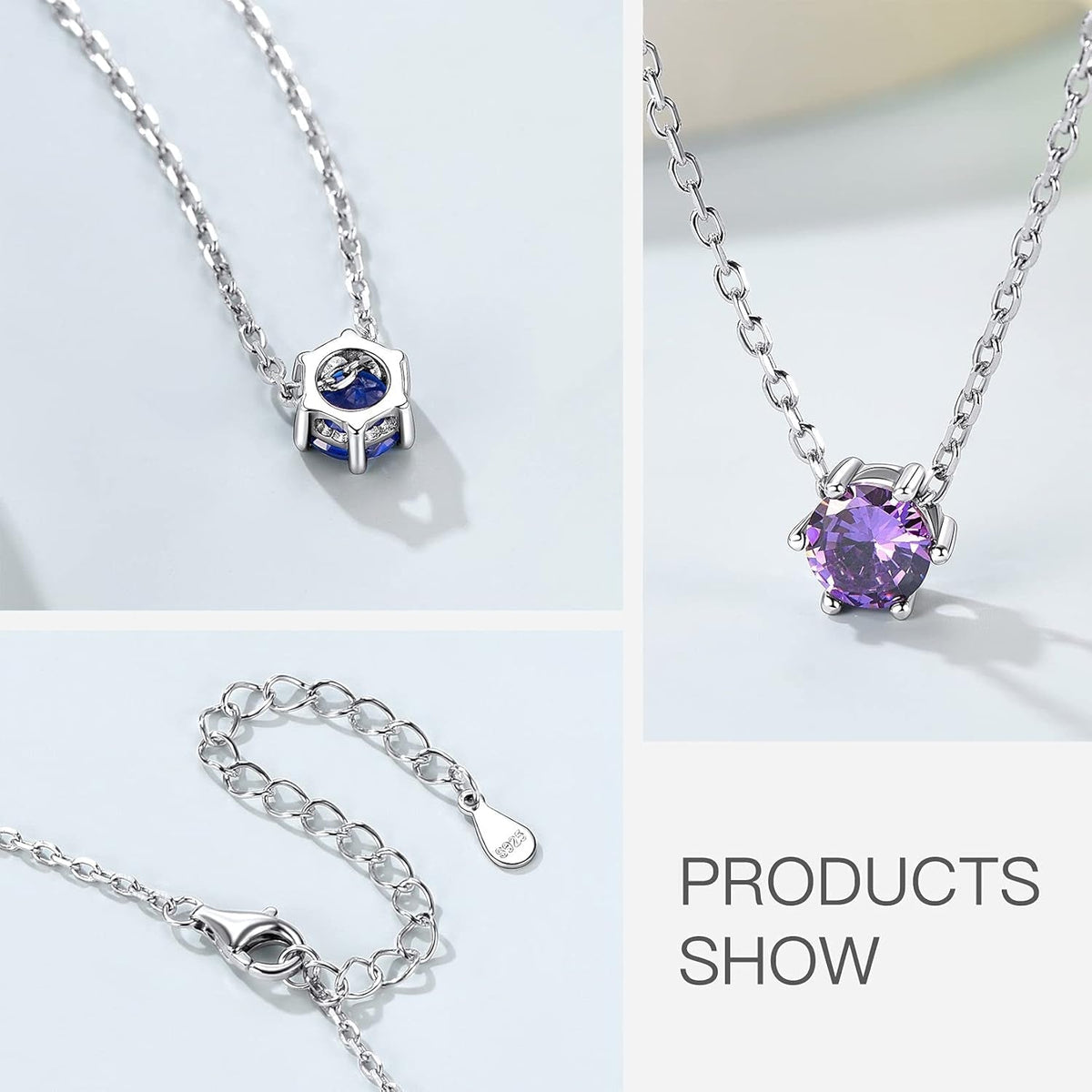 925 Sterling Silver 6 Prong Birthstone Necklace/Stud Earrings, Dainty Small Crystal Jewelry for Women (With Gift Box)