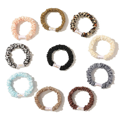 Scrunchies Silk Satin Hair Ties - Small Mini Thin Elestics Ponytail Holder Hair Bands Skinny Scrunchy for Thick Curl Hair No Crease Hair Ties Soft Accessories No Hurt Your Hair for Women and Girls