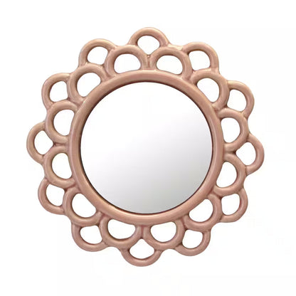 9 In. X 9 In. Decorative round Pink Dusty Rose Cutout Ceramic Wall Hanging Mirror