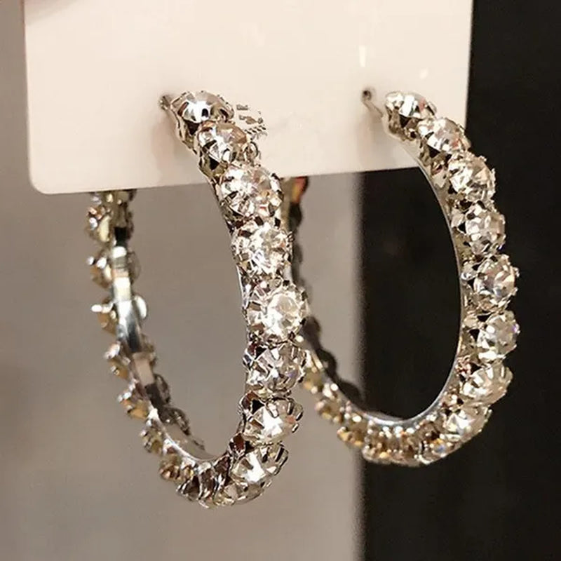 Fashion Silver Color Round Hoop Earrings for Women Romantic Bride Jewelry Wedding Accessories Party Gift