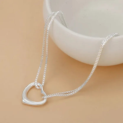 Fashion Jewelry Exquisite Women's 925 Sterling Silver Charm Heart Bracelets Necklaces for Wedding Party Christmas Gift Jewelry Set