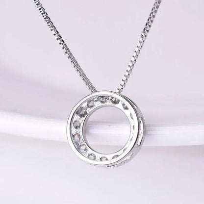 925 Sterling Silver Diamond Circle Rings Pendant Necklace for Women Daily Casual Fashion Accessories