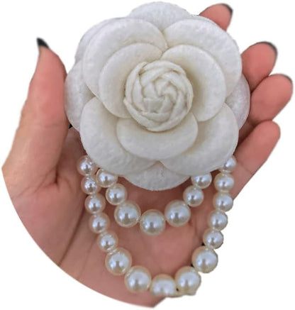 Vintage Wool Camellia Flower Pearl Tassel Brooches Pin Bracelet,Hairpin Headpieces Brooch Shawl Pins Wedding Party Gift Dainty Elegant Lapel Pins Dress Suit Clothes Accessories