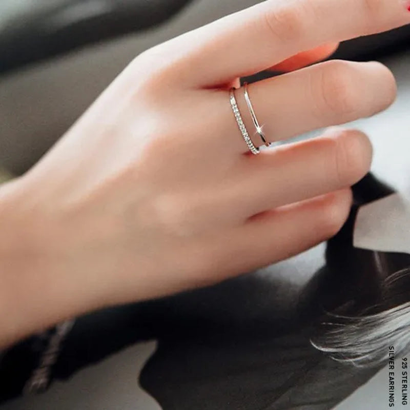 Silver Double Micro-mosaic Zircon Open Adjustable Rings