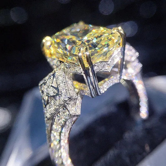 Fashion Ladies 4 Prong Setting Square Cut Citrine Gemstone Silver Plated AAA Zircon Rings Bridal Proposal Engagement Jewelry