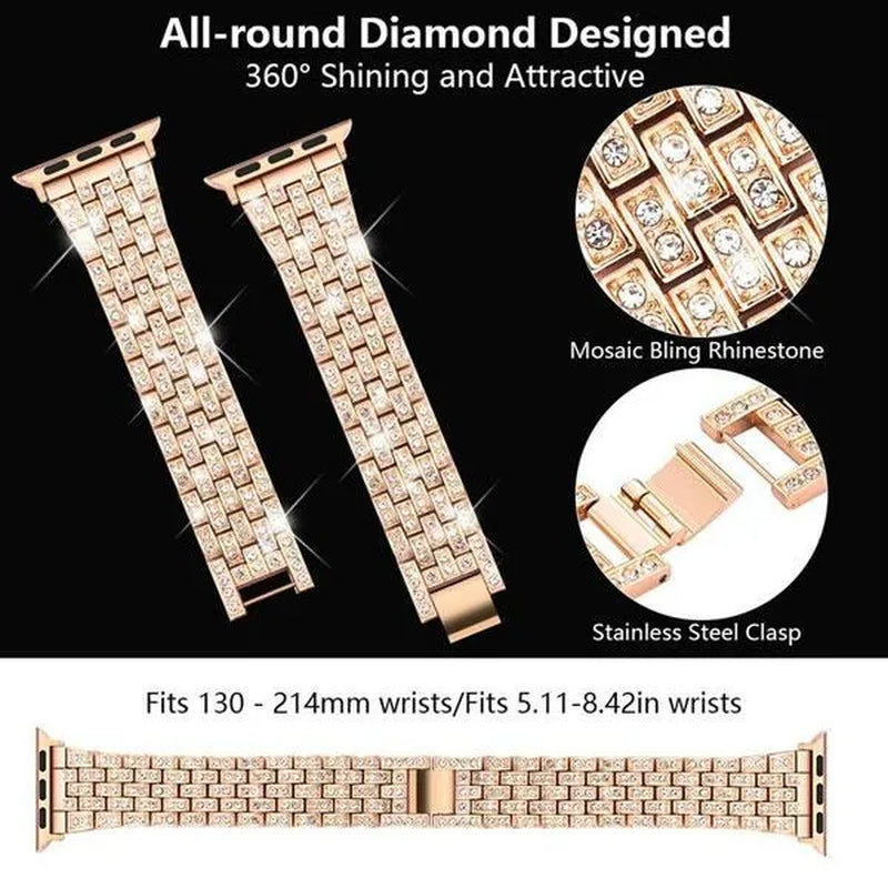 Compatible with Apple Watch Bands 44mm 42mm 40mm 38mm for iWatch Strap Series 6/SE/5/4/3/2/1 Replacement Metal Wristband Bling Diamond Band