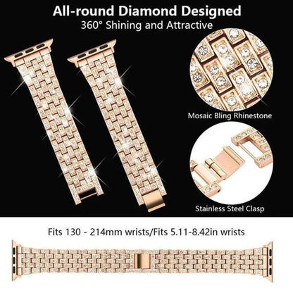 Compatible with Apple Watch Bands 44mm 42mm 40mm 38mm for iWatch Strap Series 6/SE/5/4/3/2/1 Replacement Metal Wristband Bling Diamond Band