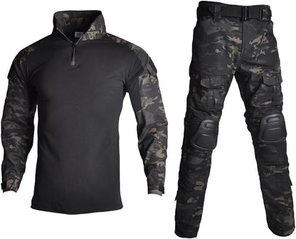 Mens Tactical Military Suits Long Sleeve Rip-Stop Uniforms Combat Shirt and Pants Elbow Knee Pads