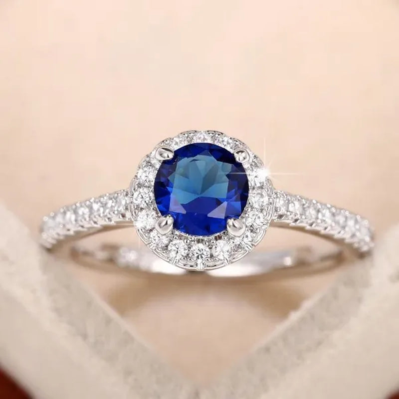 Bridal Engagement Rings Proposal Gift Blue Sapphire Cubic Zirconia Rings for Women Wedding Ring Accessories