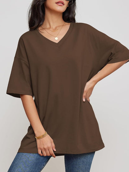 Womens Summer Oversized Shirts V Neck Business Casual Workout Tops Beach Vacation 2025 Gym Clothes
