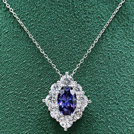 Fashion Women Gemstone Necklace Blue Sapphire Necklace Bridal Romantic Wedding Necklace Jewelry