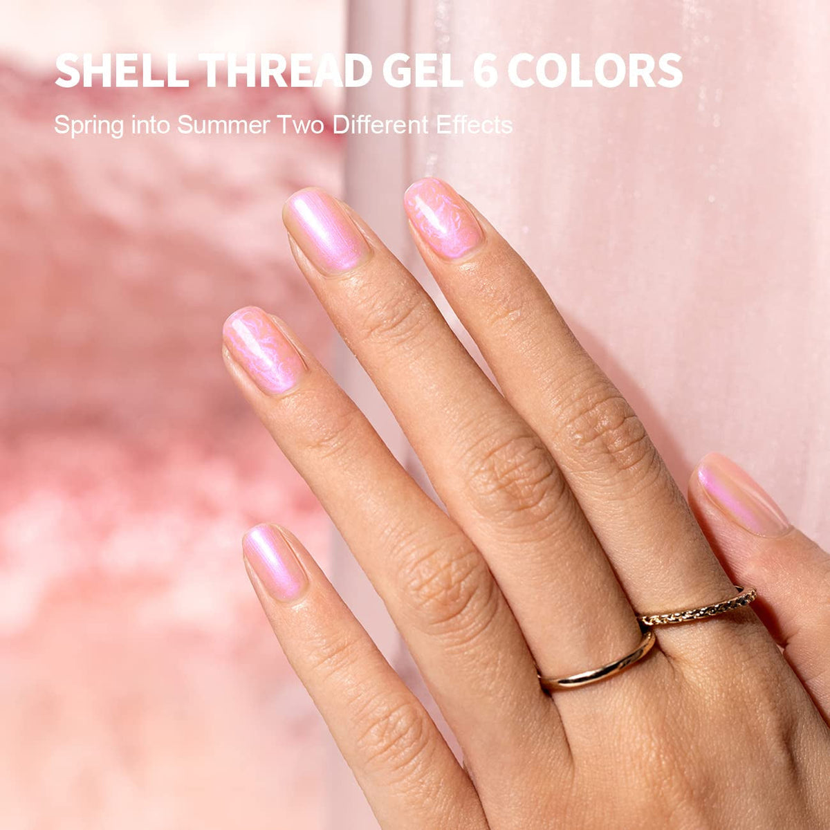 Pearl Gel Nail Polish - Glitter Pearlescent Shell Gel Polish in Pink, Beige, Blue, Green, Purple Shimmer Mermaid Swirl Thread Effect - Soak off LED UV Curing - DIY Manicure Use