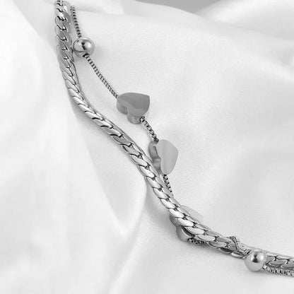 Women's Chain Bracelets 18K Gold Plated Stainless Steel Classic Heart Double Layer Tennis Bracelet Adjustable Bangle for Women