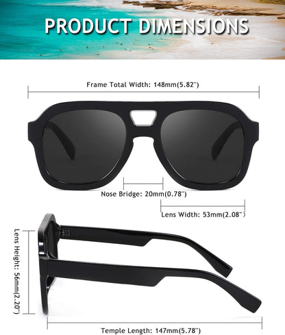 Vintage Aviator Sunglasses Double Bridge Women Men Large Square Thick Frame Trendy Eyewear UV400 B2846