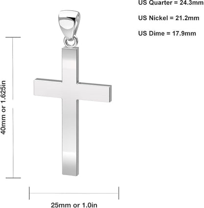Men'S 925 Sterling Silver 40Mm Christian Cross Pendant Necklace 20In to 24In