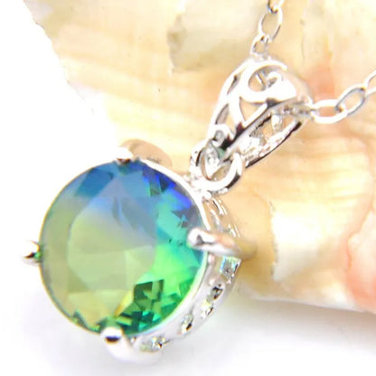Luckyshine Sparking Round Fire Bi-Colored Tourmaline Gemstone Silver Earrings Pendants Necklaces Jewelry Sets for Women