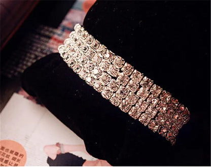Wholesale 20PCS Stretch Rhinestone Crystal Bracelets Silver Plated CZ Inlay Gift
