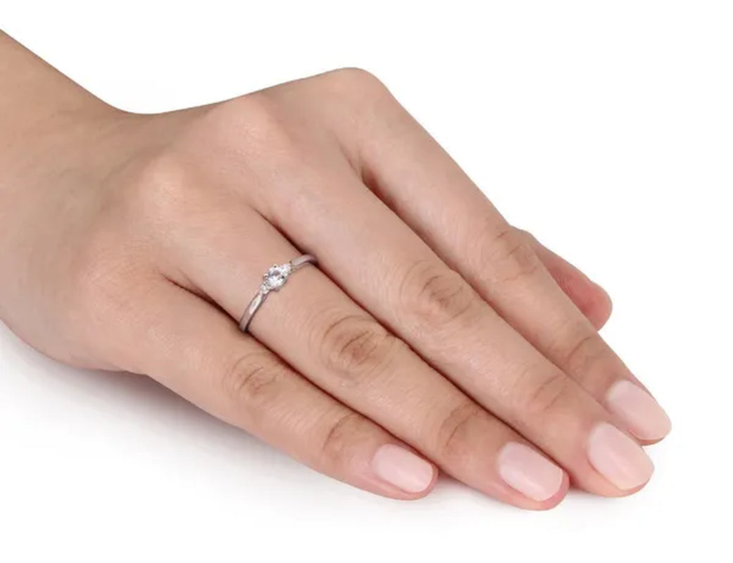Created White Sapphire 1/4 Carat (ctw) Ring with Diamonds in Sterling Silver