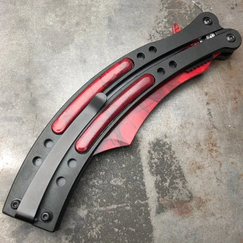 9.5" Tactical CSGO Spring Assisted Folding Open Blade Pocket Knife - Red Ruby