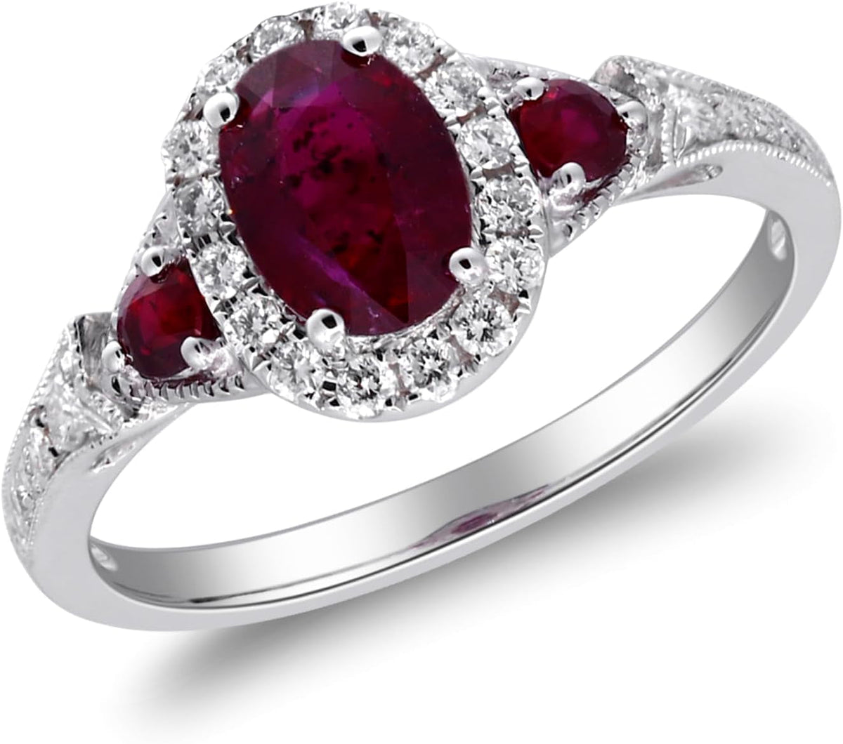 14K White Gold Mozambique Genuine Ruby Ring with Diamonds for Women | Ethically, Authentically & Organically Sourced (Oval-Cut) Shaped Ruby Hand-Crafted Jewelry for Her | Ruby Ring for Women