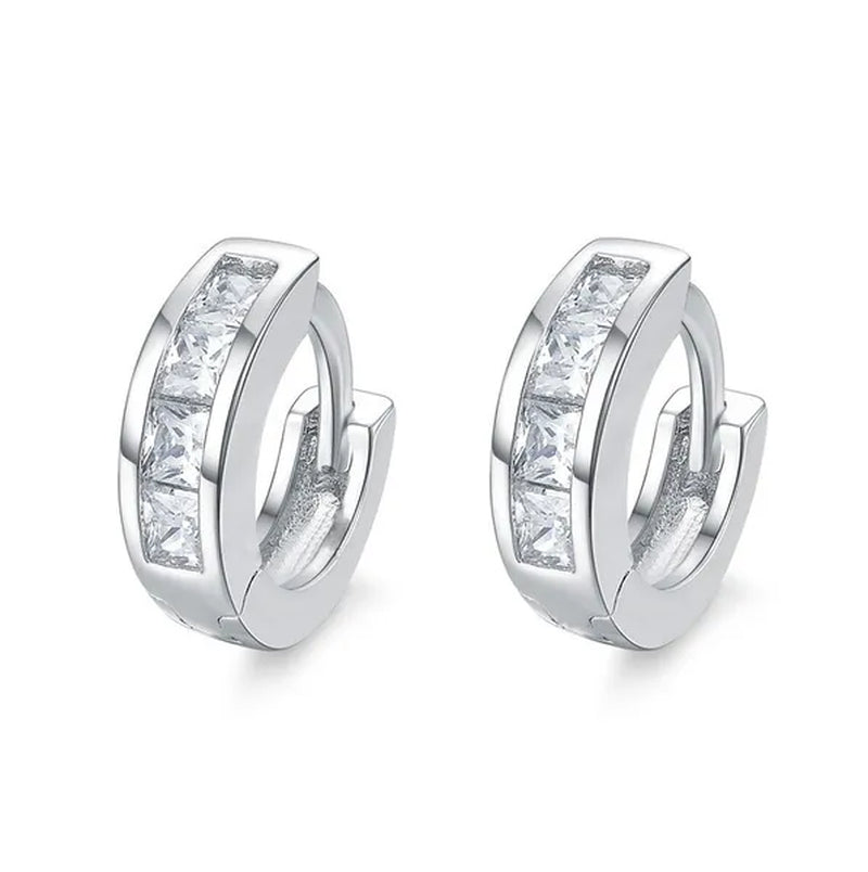 Unisex Exquisite Fashion Setting CZ Diamond Round Lab Gemestone Small Huggie Hoop Earrings for Women Men Fashion Jewelry