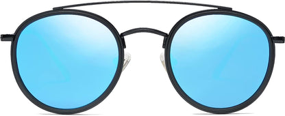 Retro Round Double Bridge Polarized Sunglasses for Women Men Vintage Circle UV400 Sunnies SJ1104