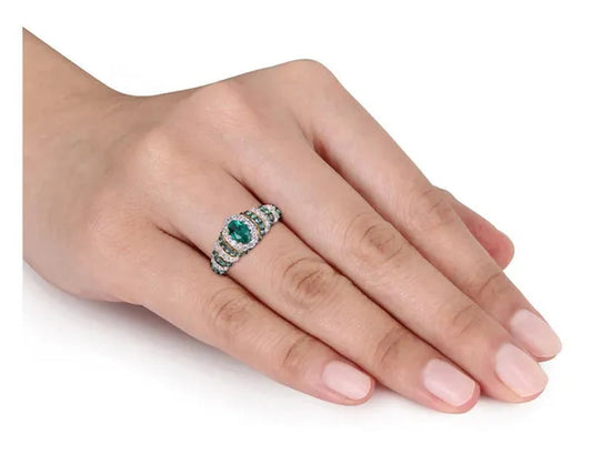 1.20 Carat (ctw) Lab Created Emerald & Created White Sapphire Ring in Yellow Plated Sterling Silver