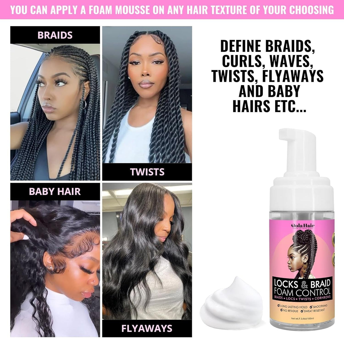 Curl Mousse for Wavy Hair Hair Foam for Locks Box Braids Curly Hair Setting, Styling Mousse for Natural Hair