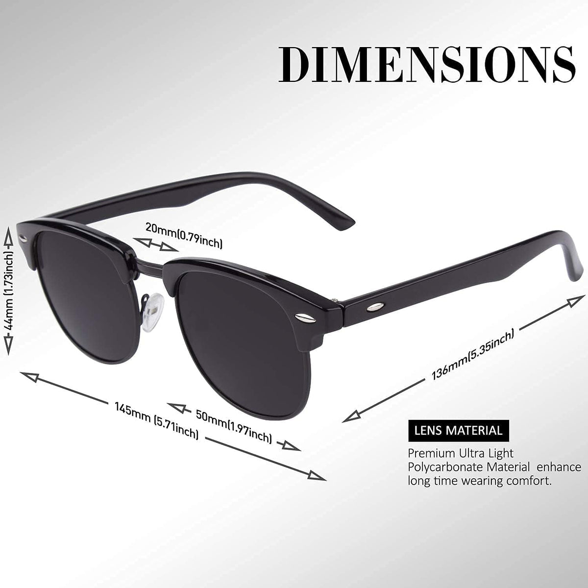 Polarized Semi Rimless Sunglasses for Men Women, Classic Retro Shades Half Frame Driving Sun Glasses UV Protection