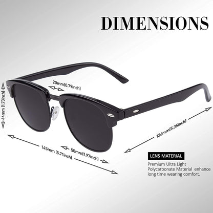 Polarized Semi Rimless Sunglasses for Men Women, Classic Retro Shades Half Frame Driving Sun Glasses UV Protection