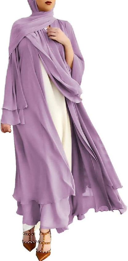Muslim Abaya Dress for Women - Long Sleeve Islamic Dubai Abaya Cardigan Robe - Middle East Prayer Dress with Hijab
