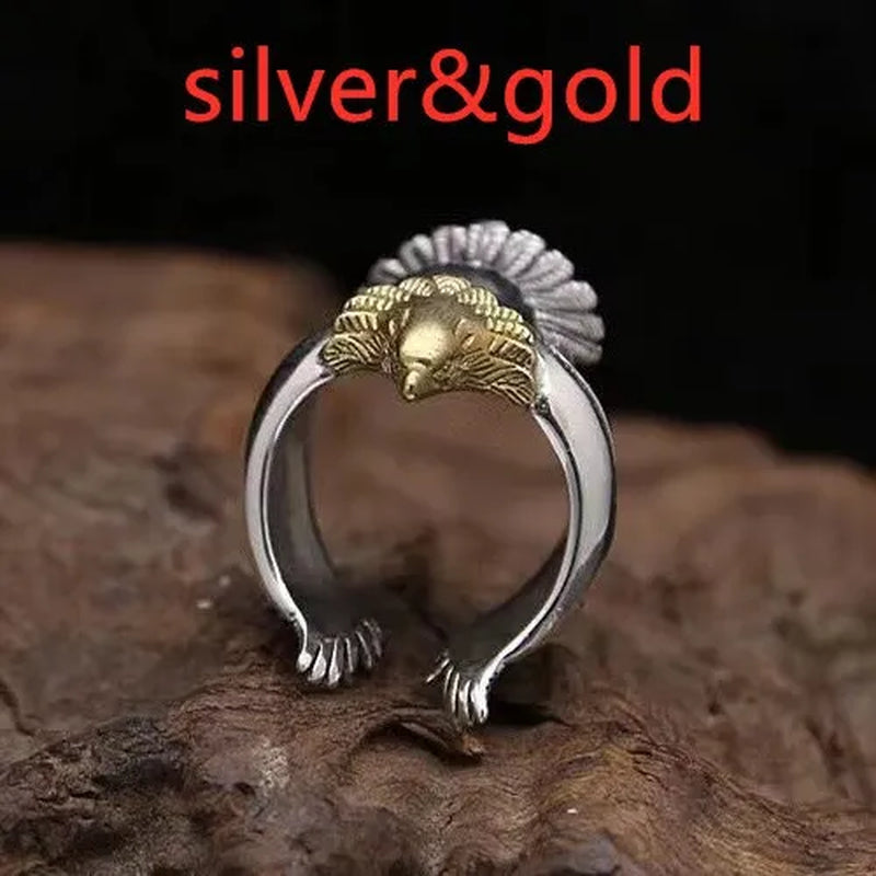 Men's fashion European and American retro silver-plated punk embossed totem ring eagle wing ring eagle jewelry noble gentleman style engagement wedding banquet accessories boyfriend birthday father's day gift jewelry ring of power