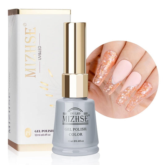 Nude Jelly Glitter Gel Nail Polish Sheer Translucent Shimmer Sparkle Natural Soak off UV LED Gel Polish for Nail Salon Art Home Manicure Single Bottle 12Ml 0.4 Floz