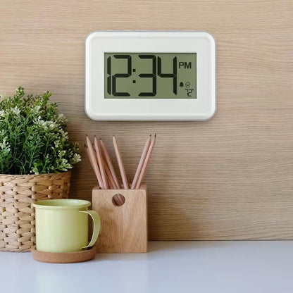 Digital White Wall Clock with Temperature and Countdown Timer