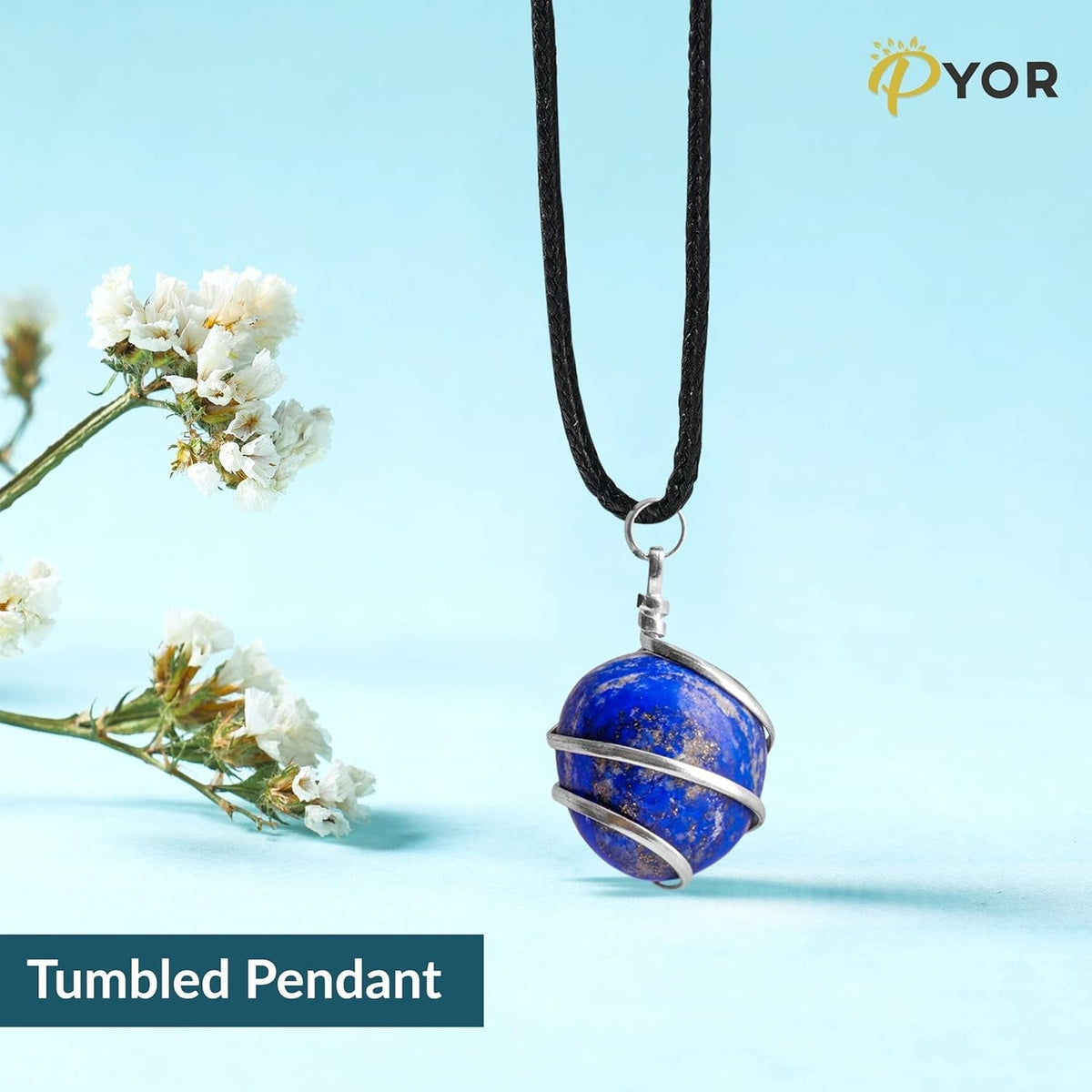 Lapis Lazuli Tumbled Stone Necklace Pendant Handmade Spiritual Jewelry for Women Reiki Chakra Healing Crystal Necklaces Gems Pendants Positive Energy Good Luck Gift Silver Wire Wrapped Crystals