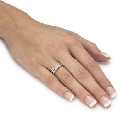 Diamond Engagement Wedding Ring 2-Piece Set 1/8 TCW in Solid 10k Yellow Gold