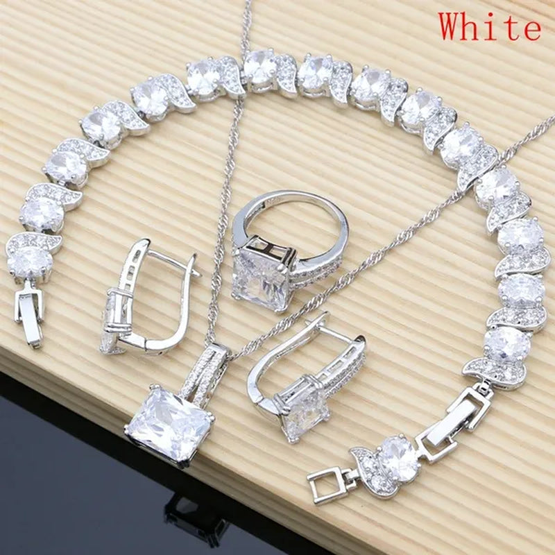 6 Colors Choice Gemstone Beads 925 Silver Jewelry Sets Sapphire Garnet Emerald Topaz Ruby Jewelry Set for Women