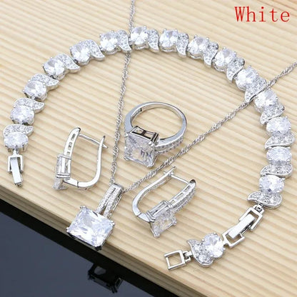 6 Colors Choice Gemstone Beads 925 Silver Jewelry Sets Sapphire Garnet Emerald Topaz Ruby Jewelry Set for Women