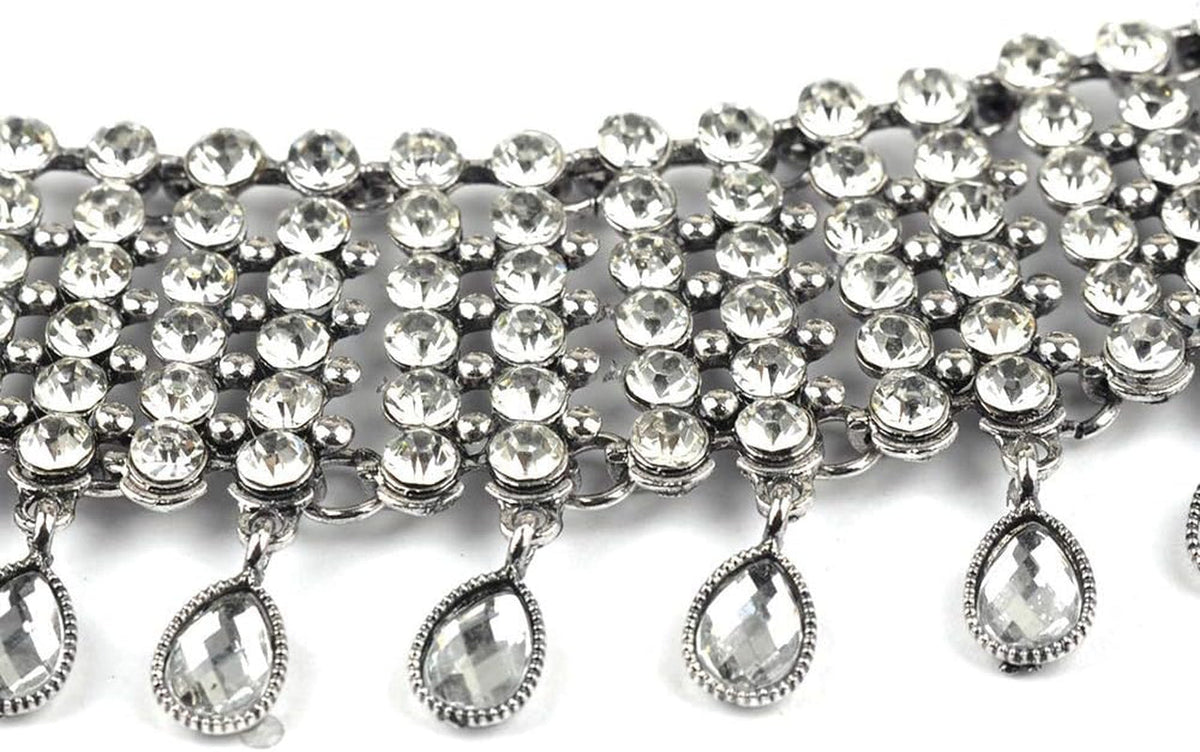 Vintage Boho Full Rhinestones Necklaces Tassel Jewelry Set Layered Pendant Statement Chunky Chain Necklace for Women