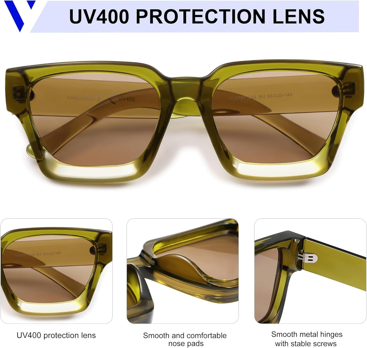 Thick Square Sunglasses for Men Women Retro Chunky Rectangle Shades UV400 Protection VL9731