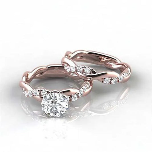 Exquisite elegant women's fashion jewelry twisted twist ring set natural white zircon ring set princess engagement wedding ring set party anniversary gift bride romantic wedding jewelry ring set size US5-11