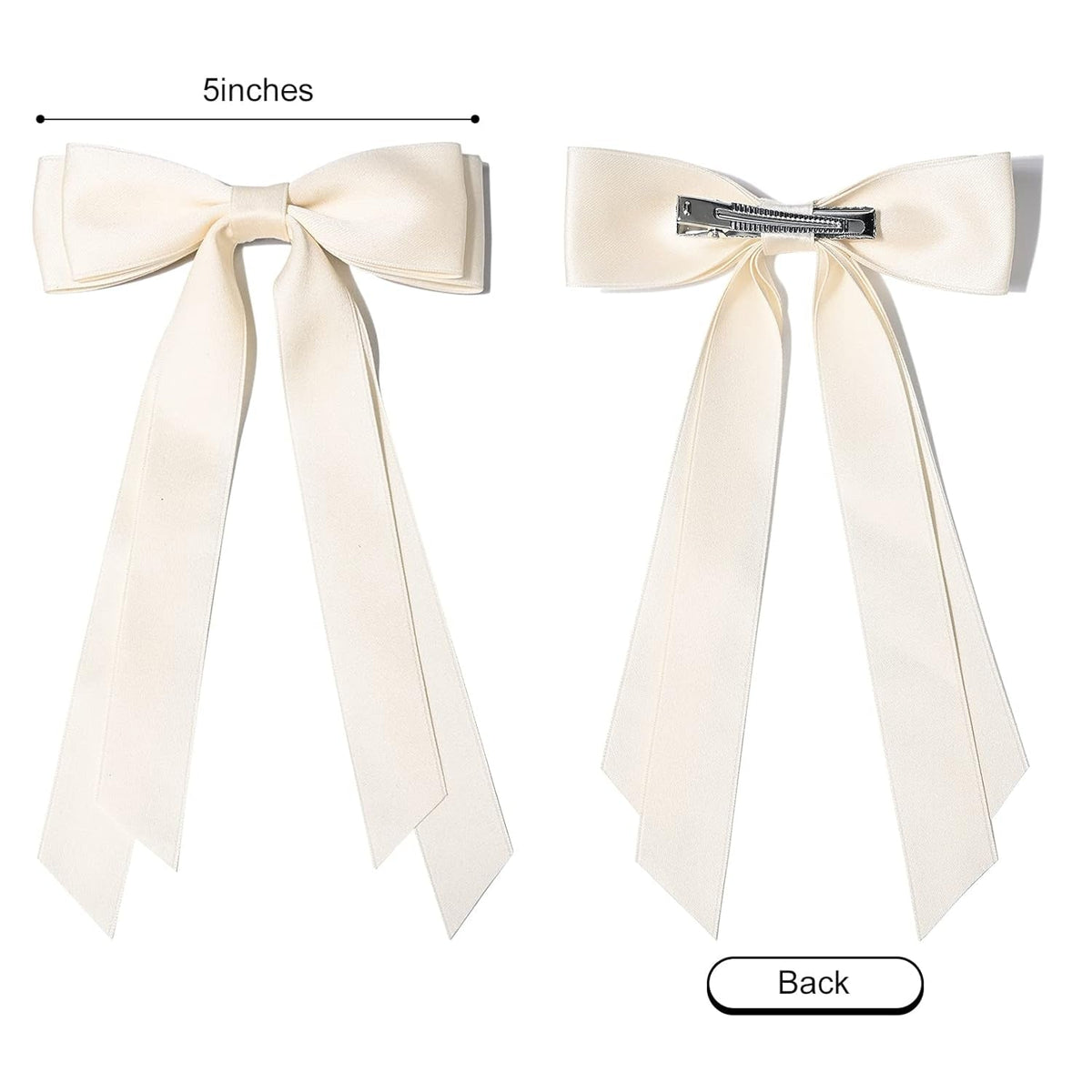 2PCS Silky Satin Hair Bows Hair Clip Beige Hair Ribbon Ponytail Holder Accessories Slides Metal Clips Hair Bow for Women Girls Toddlers Teens Kids